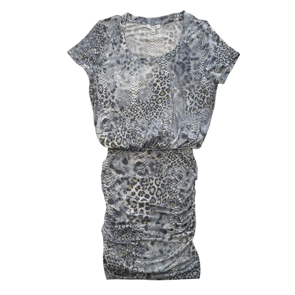 Skinnygirl Snake Print Ruched Fitted Dress - Womens Small - White / Grey - NWOT